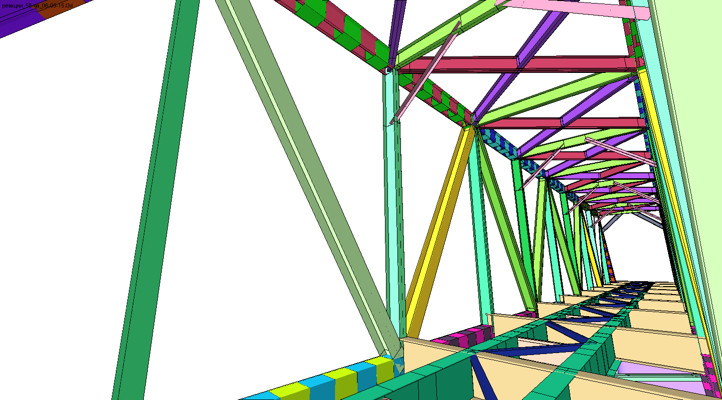 Отображение модели моста с учетом назначенных сечений