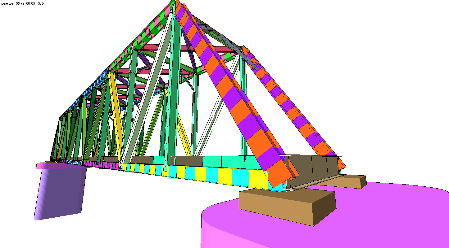 Отображение модели моста с учетом назначенных сечений