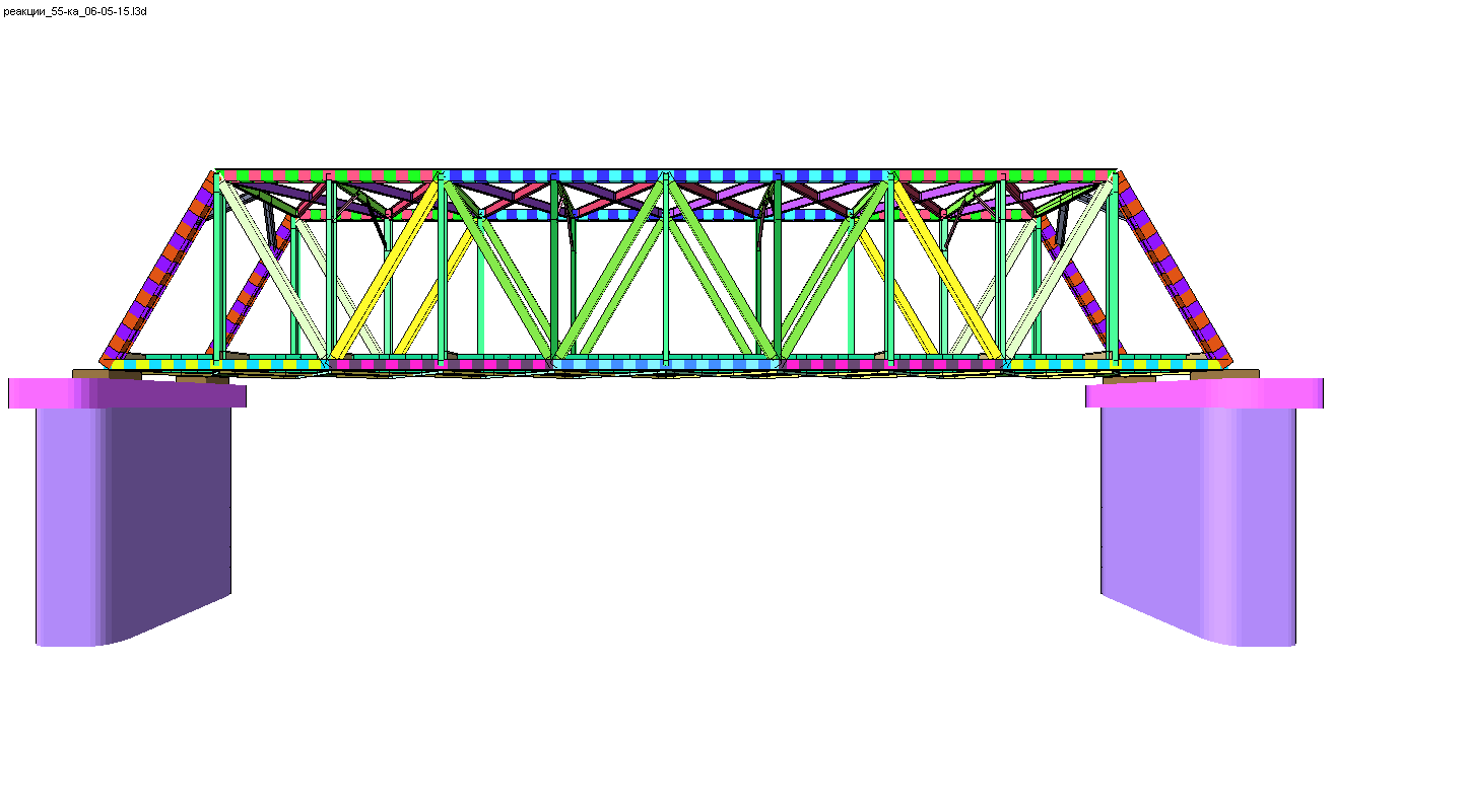 Отображение модели моста с учетом назначенных сечений (вид сбоку)