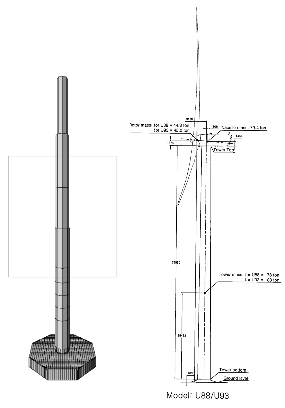 Отображение модели ветрогенератора с учетом назначенных сечений в ПК 